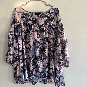 Lane Bryant Floral Print 3/4 Flowy Blouse